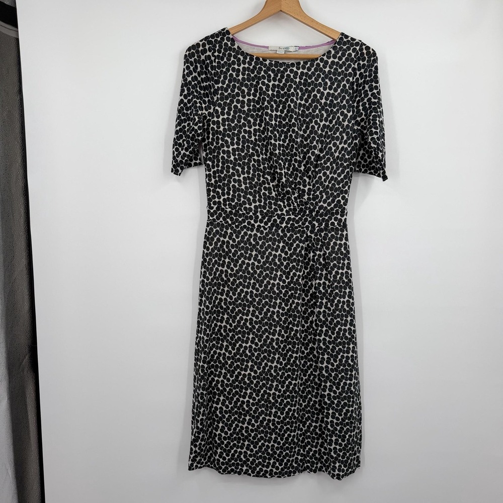 Boden Dress Womens 6 Black Faux Wrap Midi Polka Dot Lined Jersey Casual